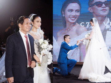 Cô dâu Vũ Ngọc Anh được bố dắt tay vào lễ đường trao cho Cường Seven, vợ chồng diva Mỹ Linh có mặt chung vui