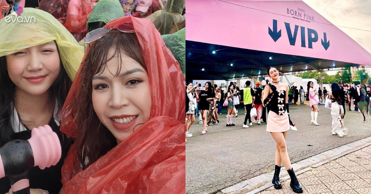 View - Sao Việt đu concert Blackpink: Khánh Thi bế bụng dắt theo 2 con nhỏ, bà xã Mạnh Trường đội mưa ướt đẫm