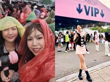 Sao Việt đu concert Blackpink: Khánh Thi bế bụng dắt theo 2 con nhỏ, bà xã Mạnh Trường đội mưa ướt đẫm