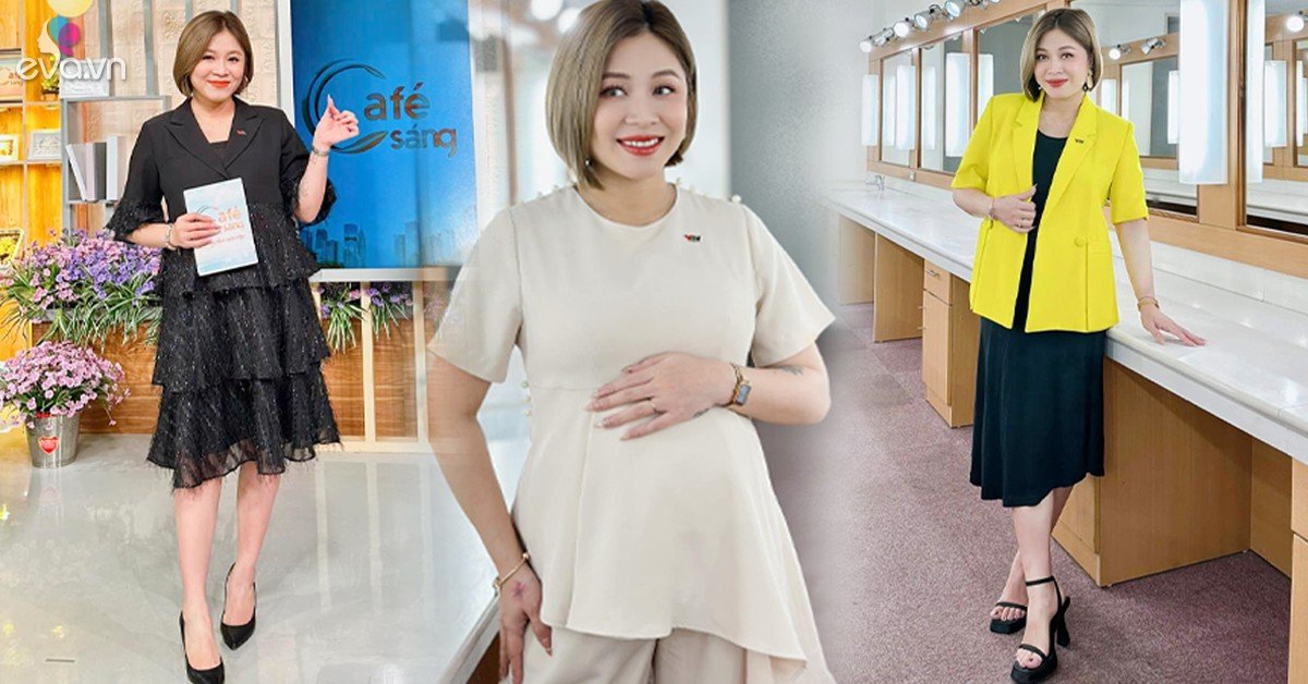 View - MC Hoàng Linh lên sóng VTV lần cuối trước khi lâm bồn, vẫn bế bụng đi giày cao, mặc khéo giấu cân nặng 65kg