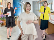Thời trang - MC Hoàng Linh lên sóng VTV lần cuối trước khi "lâm bồn", vẫn bế bụng đi giày cao, mặc khéo giấu cân nặng 65kg