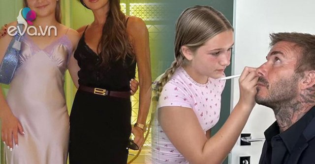 View - Bị mẹ cấm trang điểm, Harper Beckham trổ tài họa mặt cho bố điêu luyện, lộ góc nghiêng cực phẩm