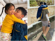 Yêu con - Con trai Lê Phương ôm hôn em gái cùng mẹ khác cha sau 1 tháng xa nhau, mẹ cười tươi hạnh phúc