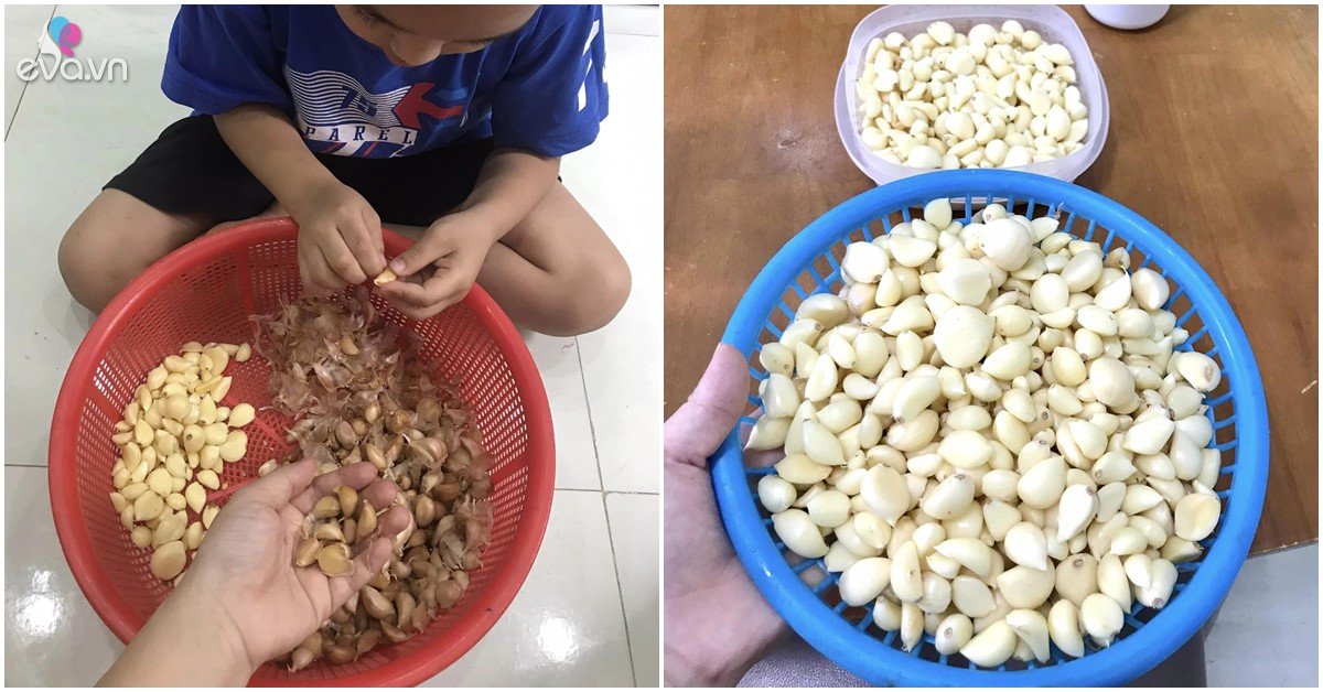 View - Tỏi ta tép nhỏ xíu khó bóc, mẹ đảm làm điều này chỉ một loáng là xong cả rổ, các con tranh nhau giúp