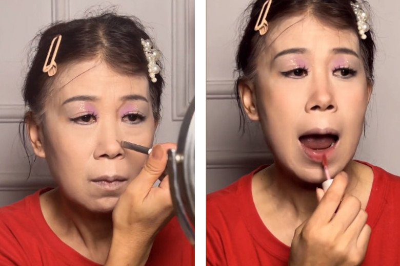 View - U60 da nhăn, mắt xệ vẫn tập tành trang điểm, hàng triệu người vào xem cách trát phấn dày như bê tông