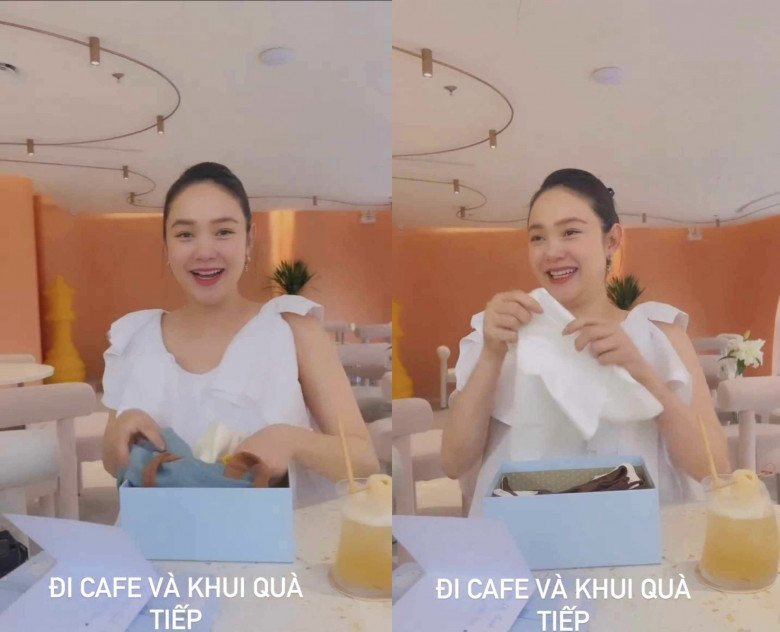 View - Minh Hằng tăng cân, mũi nở to phá nét ở tháng cuối thai kỳ, háo hức đập hộp quần áo đón con trai