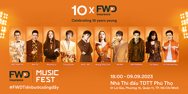 Hoàng Thùy Linh, Trung Quân Idol, HIEUTHUHAI, MONO cùng các nghệ sĩ hợp sức bùng cháy tại FWD Music Fest 2023 ngày 9/9.