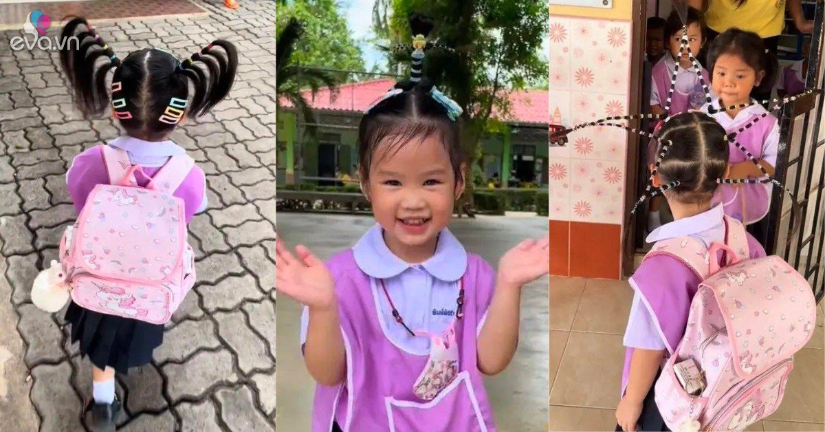 View - Bé gái tiểu học được mẹ tạo 7749 kiểu tóc mỗi ngày đến trường, ai nhìn vào cũng "cười té ghế”