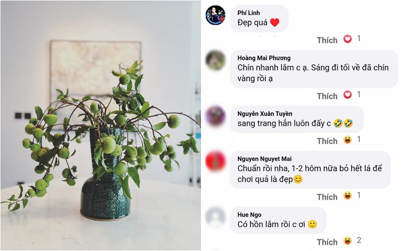 Thấy nản nhưng sau khi nhận được lời khuyên nên thay bình, Anh Thư đã làm theo. Cuối cùng, cô bày tỏ: "Nghe lời các cao nhân cắm thị mình đã đổi lọ nên hồn". MC Phí Linh và nhiều bạn bè đã ngay lập tức khen ngợi thành phẩm của vợ Quốc Khánh.
