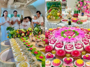 Yêu con - 1001 mâm cúng đầy tháng, thôi nôi đẹp đã mắt, nhìn kỹ nhà Hồ Ngọc Hà, Vân Hugo mới thấy chuẩn đại gia