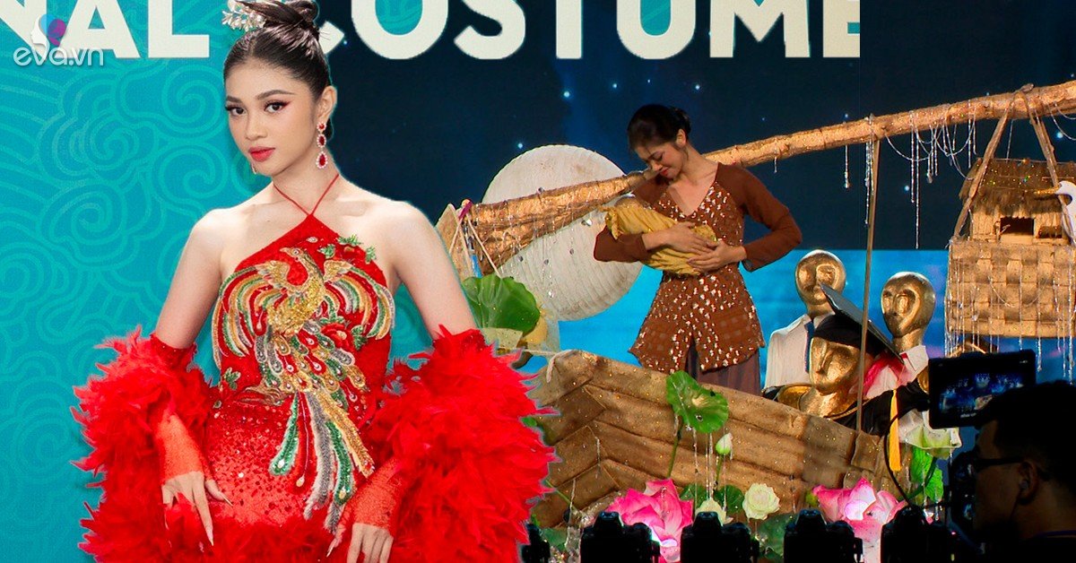 View - Rơi nước nhìn Á hậu Minh Kiên mặc áo bà ba lam lũ trình diễn trang phục dân tộc