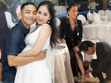 Khánh Thi bầu bí vẫn mặc đẹp hết cỡ, có chồng quỳ gối thay giày, tặng hàng hiệu đắt đỏ