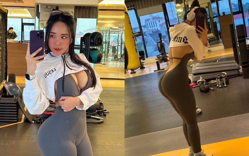 Cô nàng có tới hàng trăm set đồ tập gym và set nào cũng vô cùng hút mắt.
