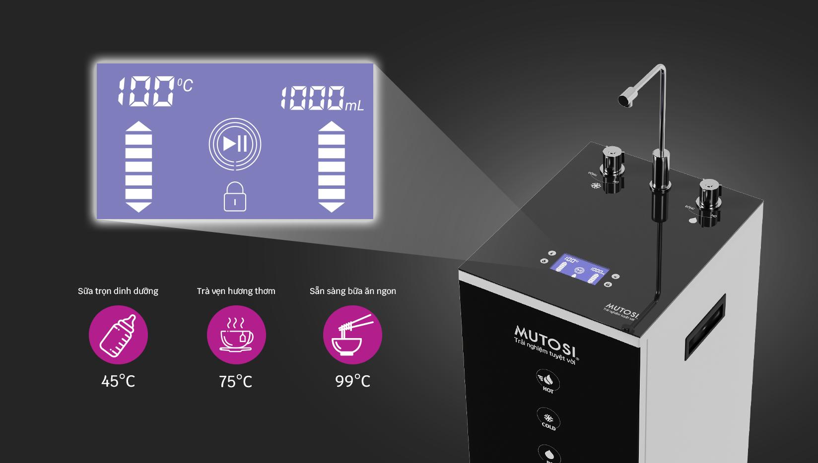 Máy lọc nước đa năng tích hợp chế độ cấp nước Nóng - Lạnh thông minh, giúp cha mẹ tiết kiệm thời gian, công sức khi cần lấy nước đáp ứng nhu cầu ăn - uống của bé