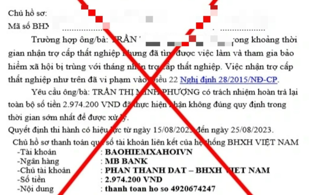 Văn bản giả của đối tượng lừa đảo gửi đến người lao động. Ảnh: BHXH Quảng Nam.