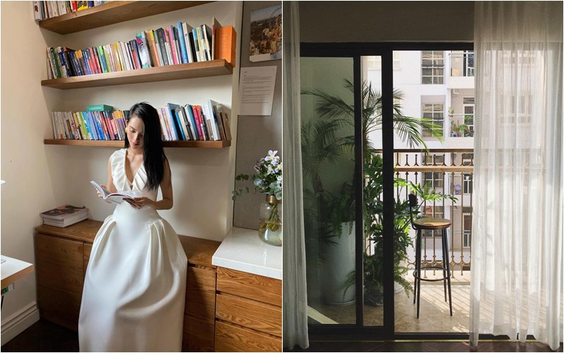 Tại một căn hộ ở thuê, Quỳnh Lương có rất nhiều góc "sống ảo". Có góc đọc sách, ban công thoáng đãng giúp cô thư giãn.
 
