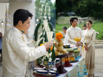 Bông hồng lai Thái Lan khí chất trong trang phục truyền thống, rơi nước mắt bên chú rể trước thềm đám cưới