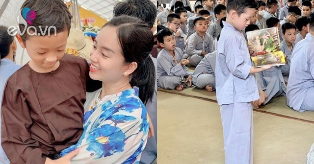 View - Rằm tháng 7, con trai Ly Kute mặc áo lam theo mẹ đi cầu an, nhiều sao Việt cũng từng cho con lên chùa dạy trẻ về cuộc sống