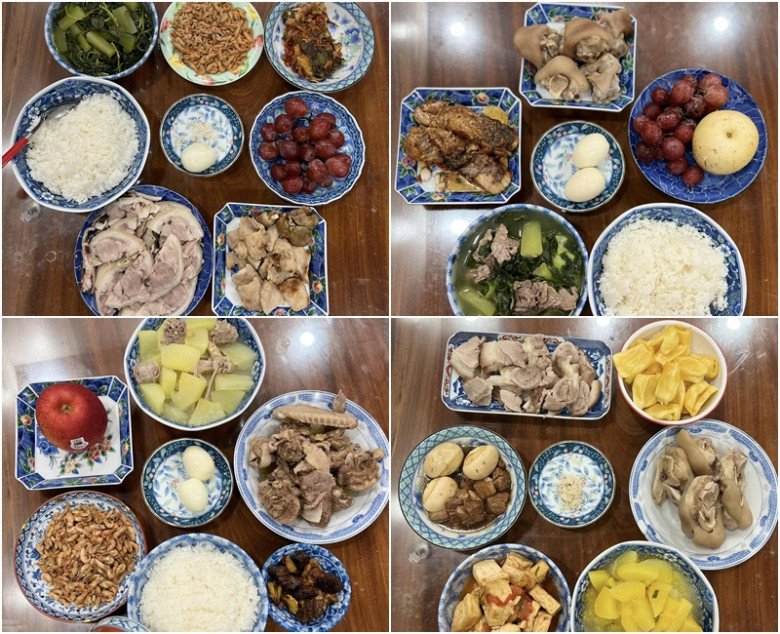 Mâm cơm cữ của mẹ bỉm chủ yếu là các món ăn truyền thống như móng giò, đu đủ, thịt rang nghệ nhưng chị Hiền ăn rất ngon miệng và ăn được nhiều. (Ảnh: NVCC)