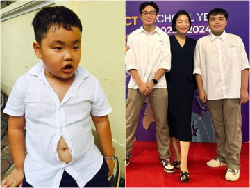 Huyền thoại khai giảng Bi Béo nay đã khác lắm rồi nhưng vẫn được cả bố và mẹ hộ tống đi tựu trường