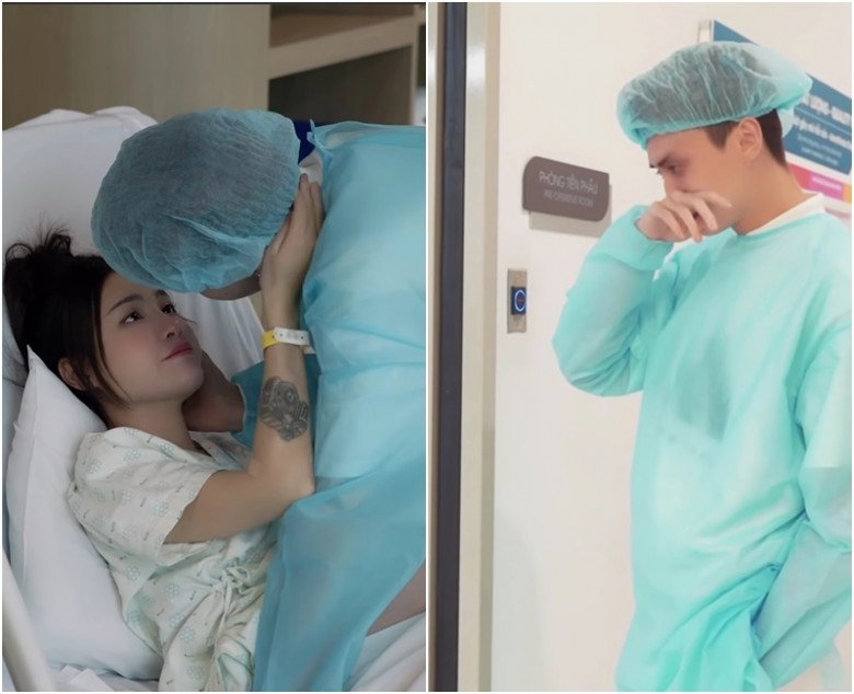 Khoảnh khắc vợ vào phòng sinh, Tuấn Dương đã khóc vì lo cho vợ.