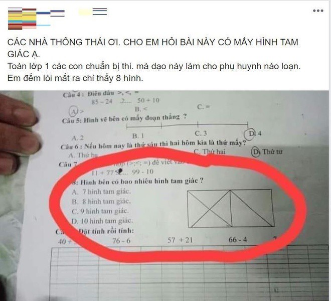 Mẹ làm toán lớp 1 của con ᵭḗm ᵭược 11 hình tam giác, phụ huynh khác náo loạn vì chỉ ᵭḗm ᵭược 8 - 2