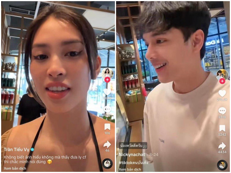 Mới đây, cộng đồng mạng tiếp tục soi ra bằng chứng hẹn hò của Hoa hậu Tiểu Vy cùng tài tử Thái Lan Nicky Nachat. Theo đó, cả hai bị bắt gặp khi check-in cùng một quán cà phê giống hệt nhau. Từ mọi chi tiết xung quanh đến góc quay cho thấy cặp đôi đang ở cạnh nhau. 
