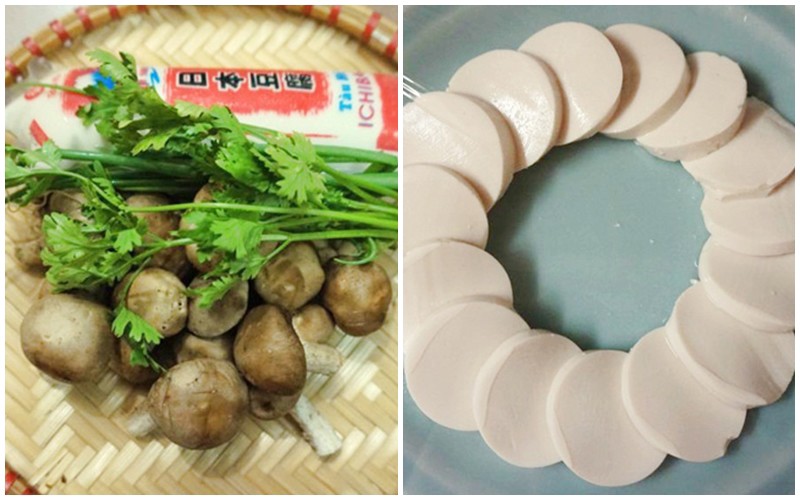 Nguyên liệu: Đậu hũ non: 1 gói, chần chín; nấm đông cô tươi: 100g; hành lá, 1 nhánh mùi; gia vị: dầu hào chay, nước tương, muối, dầu mè; 1 thìa bột năng hòa với chút nước.
