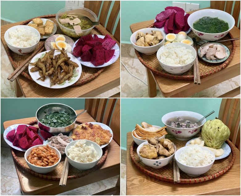 Những bữa cơm cữ đa dạng được người chồng bận rộn dành thời gian nấu cho vợ ăn mỗi ngày. (Ảnh: NVCC)