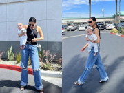 Yêu con - Hoa hậu Dương Mỹ Linh gây thót tim với cách bế con 4 tháng tuổi không giống ai khi đi dạo phố