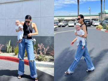 Hoa hậu Dương Mỹ Linh gây thót tim với cách bế con 4 tháng tuổi không giống ai khi đi dạo phố