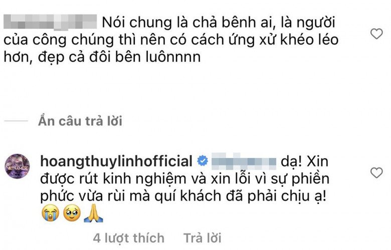 Phản hồi từ tài khoản Instagram chính chủ của Hoàng Thùy Linh nhận được sự quan tâm của khán giả giữa ồn ào trả lời phỏng vấn báo chí gây tranh cãi.