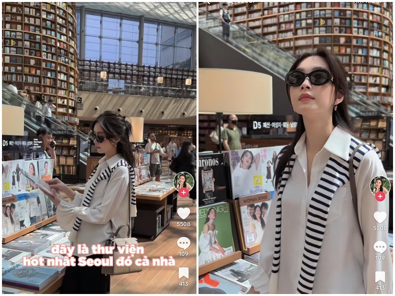 Trên kênh Tiktok, Đặng Thu Thảo đăng tải khoảnh khắc dạo quanh thư viện Seoul Hàn Quốc đọc sách. Ngoài những lời khen về sắc đẹp ngày càng lên hương, nàng hậu còn bị chê “sống ảo”.
