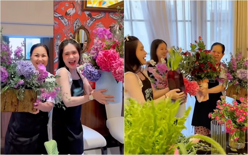 Đại gia Quận 7 cùng bảo mẫu Thiên Kim và các vú khoái chí bưng lên bình hoa mình đã thực hiện với nụ cười rạng rỡ.
