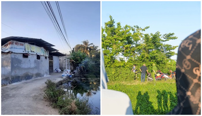 Căn nhà của gia đình nghi phạm và khu vực phát hiện thi thể cháu bé. Ảnh: VTC News/ Dân trí