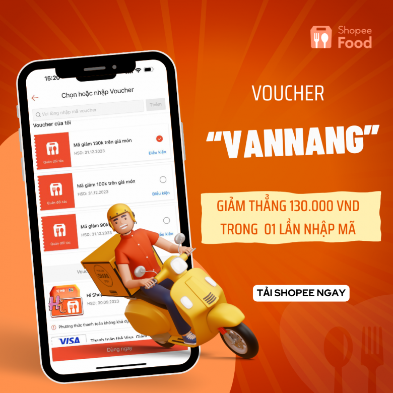 VANNANG giúp người dùng ShopeeFood lược bỏ các bước áp mã giảm giá đa tầng tốn thời gian, chỉ cần nhập một lần sẽ được giảm ngay 130.000 đồng.