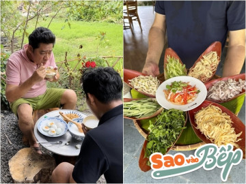 Tài tử Huỳnh Anh Tuấn nấu ăn trong chòi lá tại nhà vườn 6.000m2, có món bình dị, món đẹp như nhà hàng