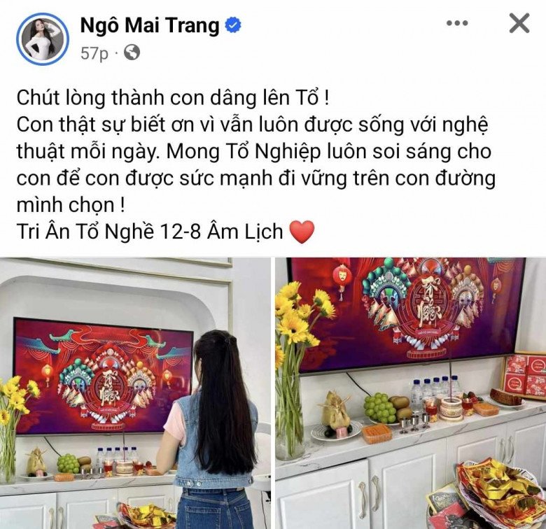 Ca sĩ Kiwi Ngô Mai Trang trước bàn thờ cúng Tổ.