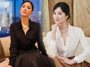 Song Hye Kyo mặc áo sơ mi đơn giản mà xứng tầm chị đại, phanh nhẹ hàng cúc đủ quyến rũ