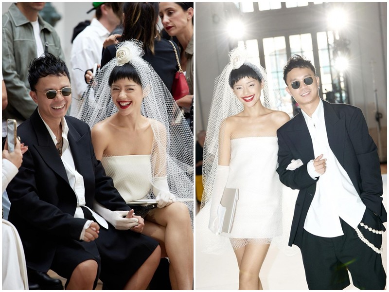Tại Paris Fashion Week, Cô Em Trendy cùng chồng sắp cưới Vũ Minh Kông đã “chơi lớn” chụp bộ ảnh cưới ngay trong buổi diễn thời trang. Trong bộ ảnh, Khánh Linh đã khéo léo hóa thành cô dâu dịu dàng nhưng vẫn mang màu sắc thời thượng.
