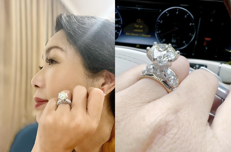 Chiếc nhẫn kim cương được ước tính hơn 5 carat, trị giá 4 tỷ đồng của Trịnh Kim Chi.