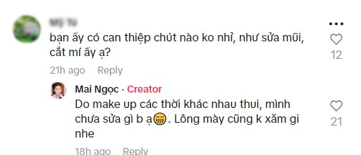 Tuy nhiên, vì gương mặt quá non trẻ ở thời điểm đó nên Mai Ngọc cũng khiến nhiều khán giả nghi vấn đã can thiệp dao kéo để nhan sắc thêm rực rỡ, dù vậy nữ MC vẫn  khẳng định bản thân không chỉnh sửa.