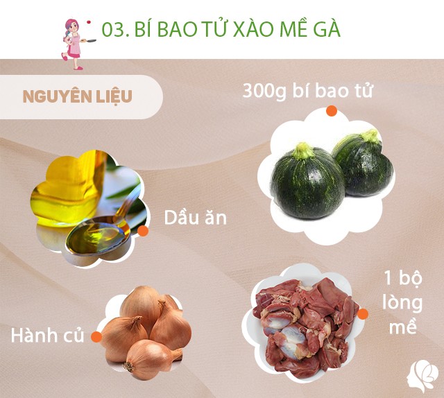 Chuẩn bị: 300g bí bao tử, dầu ăn, 1 bộ lòng mề, tỏi, hành khô.