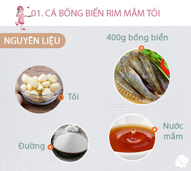 Chuẩn bị: 400g bống biển, nước mắm, dầu ăn, 5 tép tỏi, đường, một ít ớt sừng băm nhỏ.