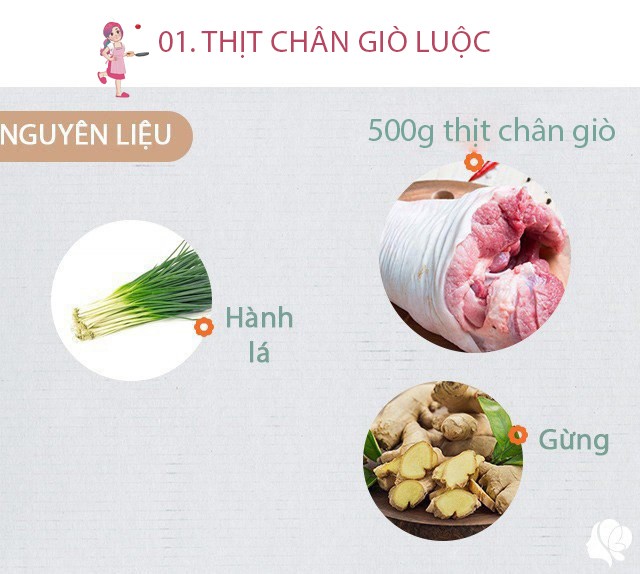 Chuẩn bị: 500g thịt chân giò ngon, ít gừng, hành lá