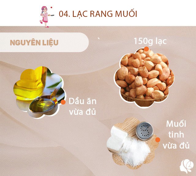 Chuẩn bị: Lạc, dầu ăn, muối tinh hoặc bột canh, rượu trắng.