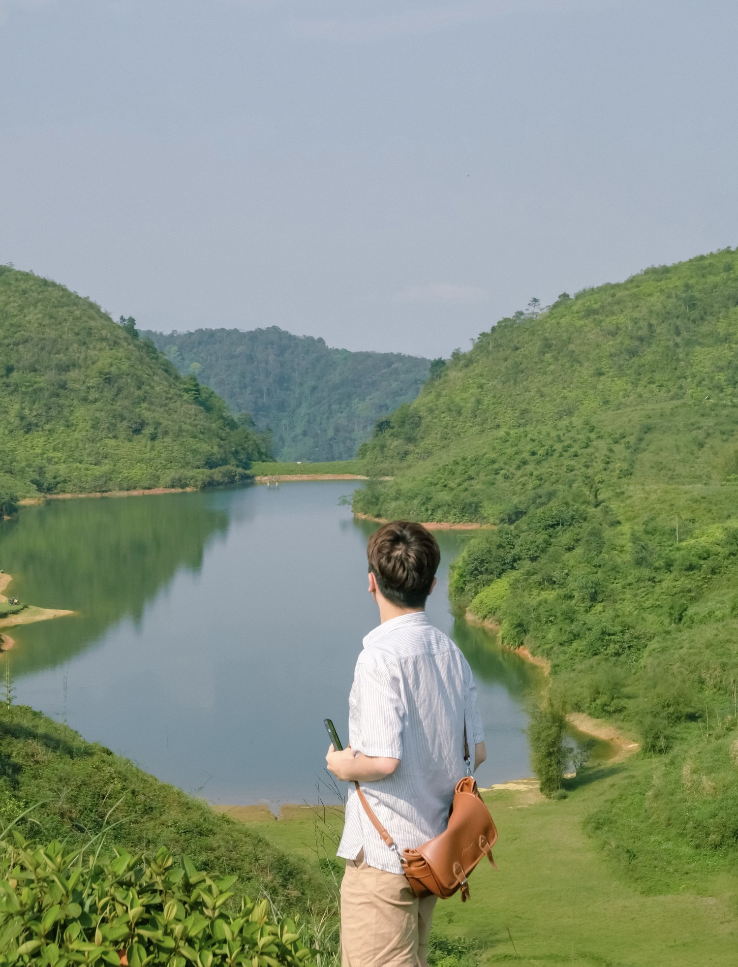 Scenic view of the lake and hills