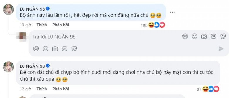 Phản ứng của Ngân 98 khi Lương Bằng Quang đăng ảnh cưới. 