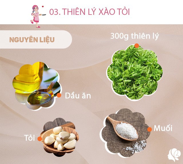 Chuẩn bị: 300g hoa thiên lý, 4 tép tỏi, muối, dầu ăn.