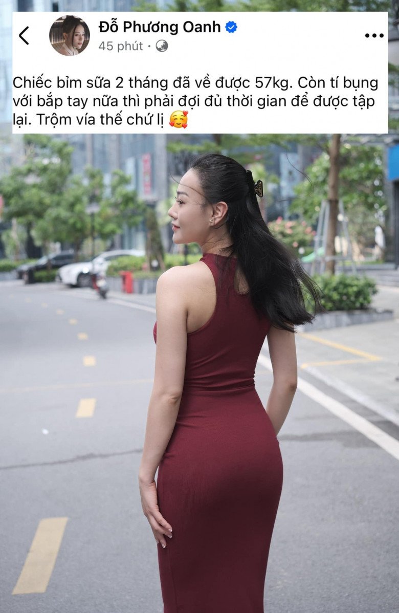 Phương Oanh chia sẻ về cân nặng sau sinh.